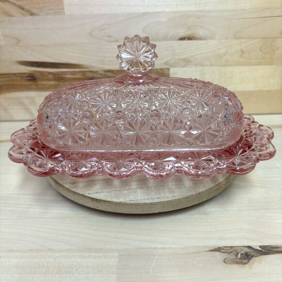 LG Wright Other - Vintage LG Wright Daisy & Button Blush Pink Quarter Stick Covered Butter Dish